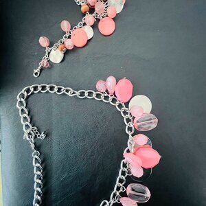 Pink Charm Necklace & Bracelet Set - Fashion Jewerly